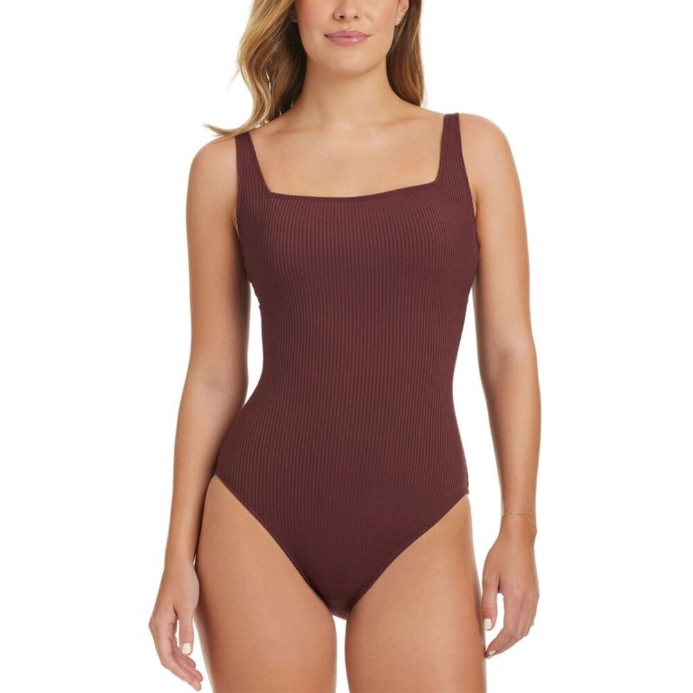 Bleu by Rod Beattie Womens Square-Neck One-Piece Swimsuit 14 Burgundy